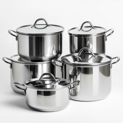 Stainless Steel Cookware Set: A collection of shiny, durable pots and pans ready for culinary adventures. Versatile for any kitchen!