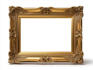 Luxurious ornate gold picture frame in baroque style with intricate details, perfect for showcasing art on a white background