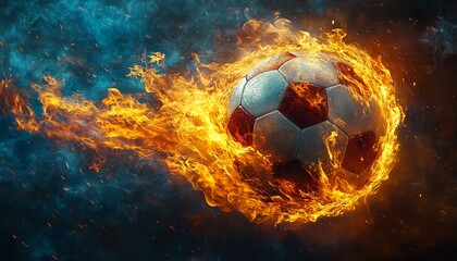 Fototapeta premium Fiery soccer ball in cosmic space. Passionate sport.