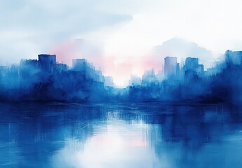 Obraz premium Vibrant Blue Abstract Watercolor Background Minimalist Impressionistic Art