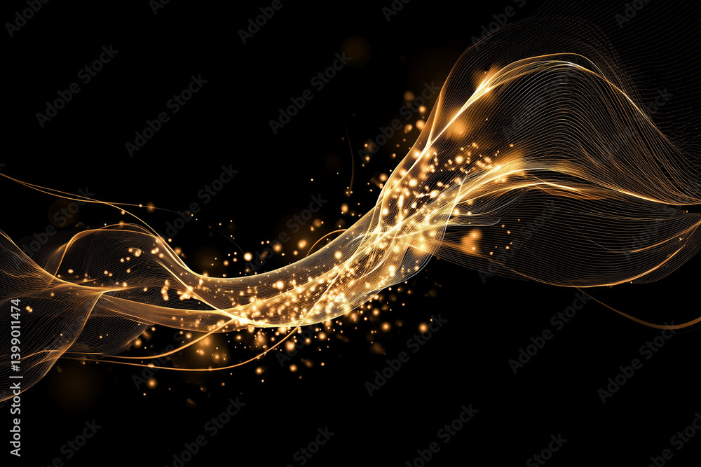 Poster golden wave of light dances gracefully against a dark background creating a mesmerizing visual effec