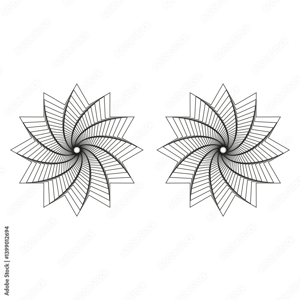 Poster spiral star figure. circular striped shape. rotating pattern element. vector radial form.