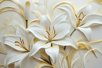Delicate white lilies in a three-dimensional art piece