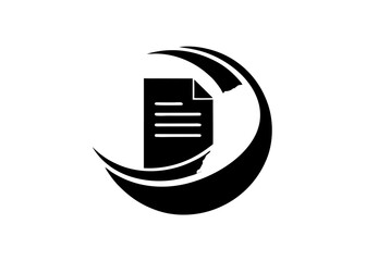 Abstract Document Symbol: A stark, monochromatic depiction of a document encircled by fluid lines, embodies the essence of documentation and information, and a modern aesthetic.