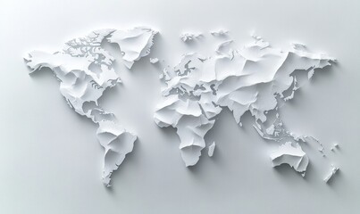 3D world map, embossed on a light background