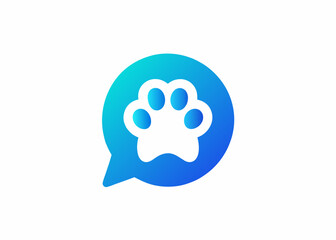 Paw Print Chat: A whimsical graphic showcases a charming paw print nestled inside a speech bubble, suggesting communication and connection centered around pets.