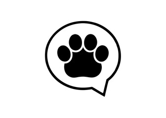 Paw Print Dialogue: A minimalist design featuring a paw print inside a speech bubble, suggesting animal communication or pet-related conversation.