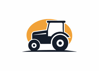 Naklejka premium Agricultural icon: A detailed illustration of a robust tractor silhouette stands boldly in front of a warm sun, symbolizing agricultural might, production, and innovation. 