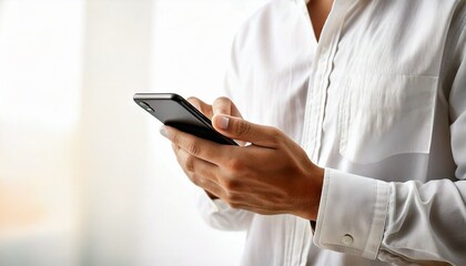 スマートフォンを操作している男性の手元