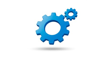 Interlocking Gears: Two blue gears, symbolizing progress, collaboration, and seamless function, interlock against a subtly lit backdrop.