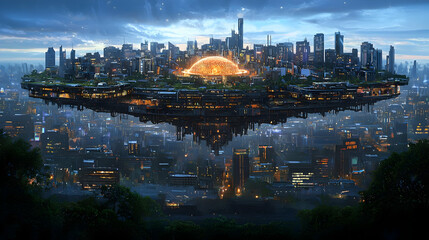 Obraz premium Floating City At Dusk
