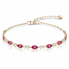 Elegant rose gold bracelet with pink gemstones and diamonds, studio shot on white background, ideal for jewelry advertising