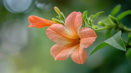 A beautiful orange flower blooms surrounded by green foliage.
