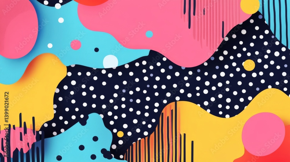 Poster pop art background with polka dots and shapes.