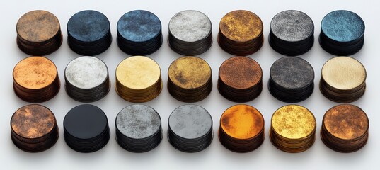 Oval Metal Badge Pin Brooch Set in Gold Silver Copper Black White with Photorealistic Design and Minimalist Grid Display