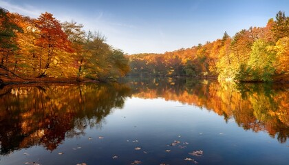 autumn trees reflected in water