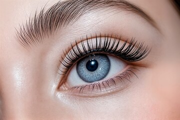 Obraz premium female eye with long eyelashes close-up concept concepto de ojo femenino con pestañas largas en primer plano