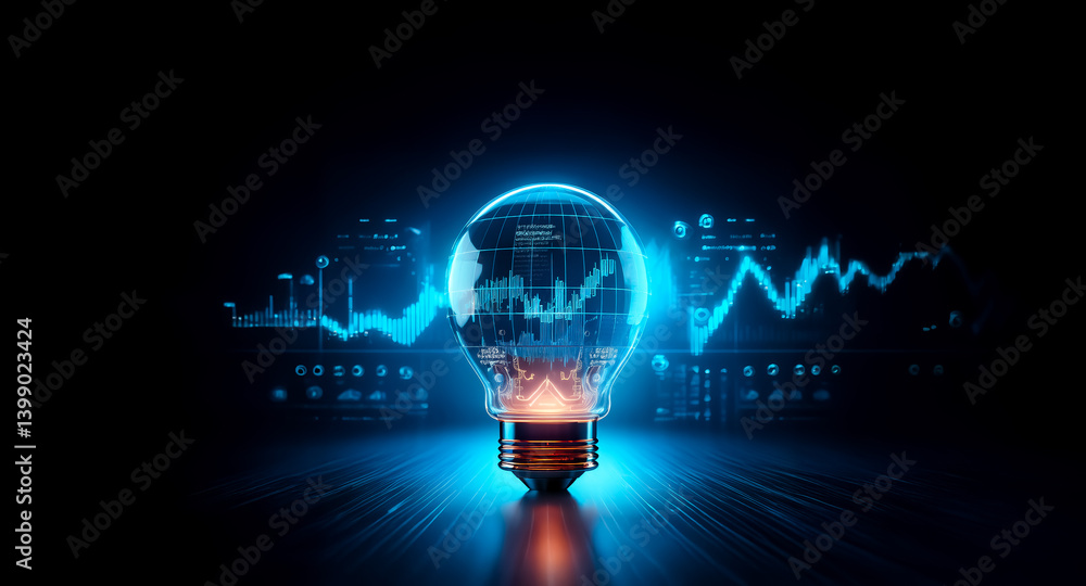 Poster a glowing lightbulb reveals a dynamic graph, symbolizing innovative solutions and data-driven insigh