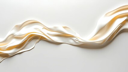 Fototapeta premium A smooth, flowing fabric ribbon in white and beige tones, elegantly draped across a minimalistic background, creating a sense of movement and softness.