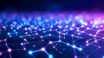 Fototapeta premium A vibrant, abstract depiction of interconnected nodes and glowing dots, representing digital networks and technology.