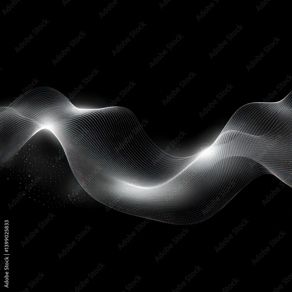 Poster minimalist abstract white wave flow on black background digital art design