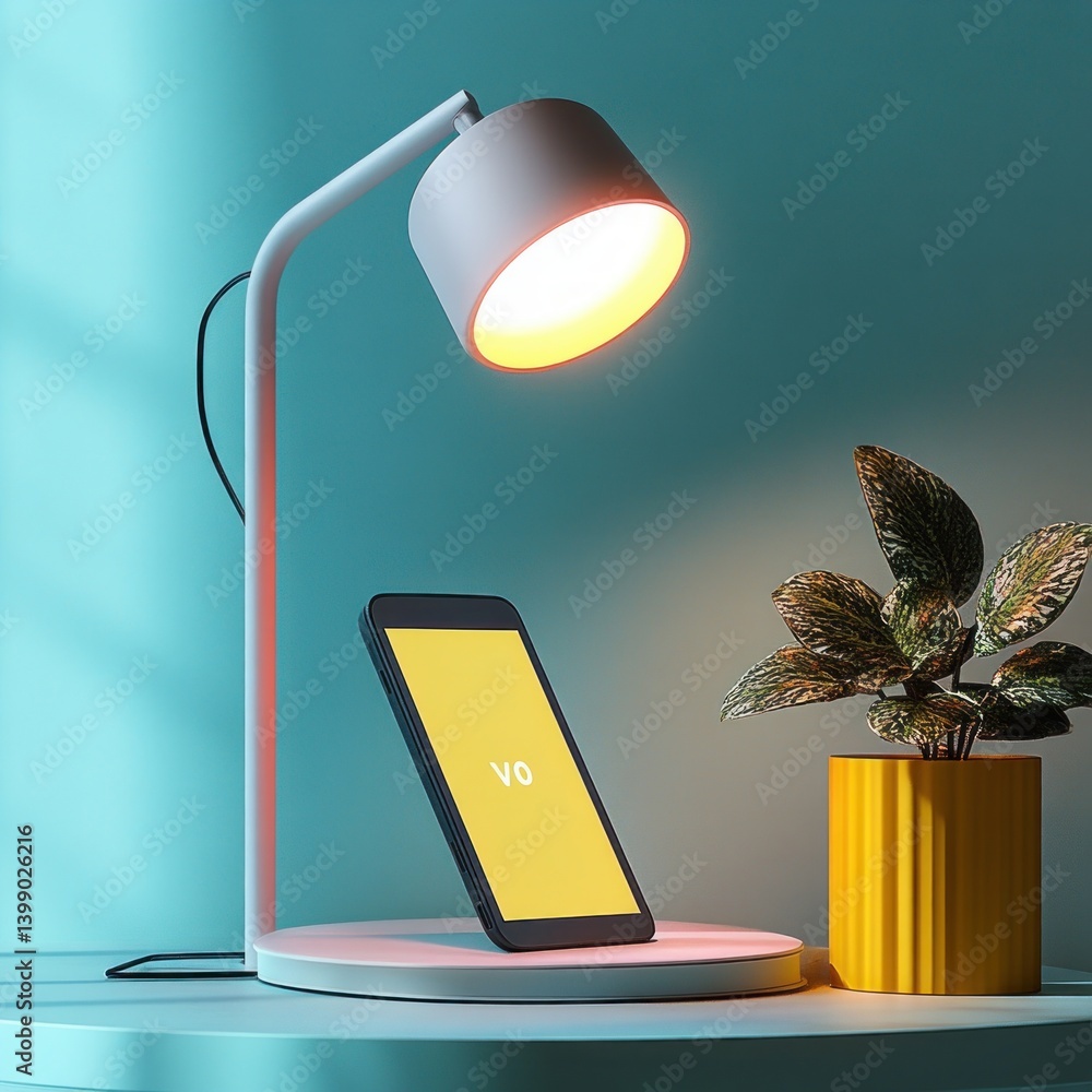 Poster minimalistic e-book presentation with desk lamp and pastel colors in scandinavian style