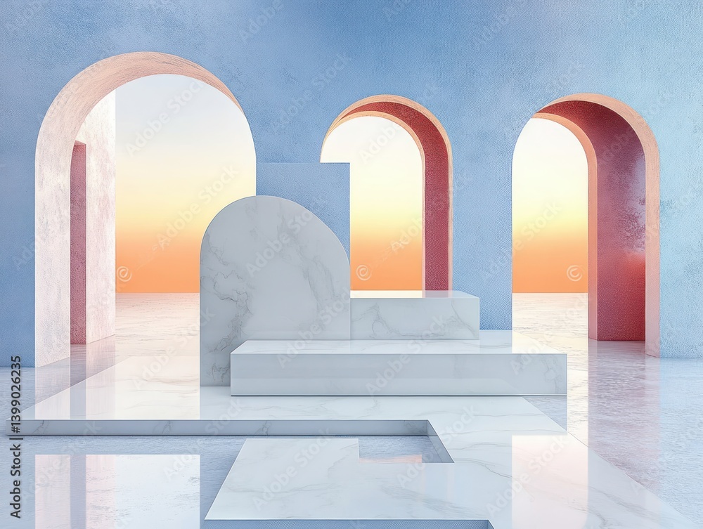 Aufkleber abstract minimalist podium display in soft pastel geometric environment 3d render illustration