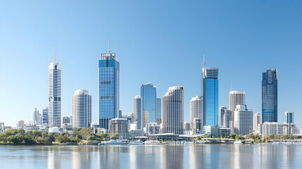 Obraz premium Modern City Skyline Panorama Over River