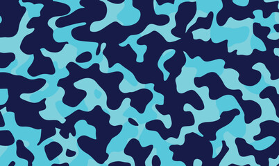 Camouflage pattern background, wallpaper in blue and dark blue tones. Realistic nature camouflage. Seamless pattern. Grunge pattern template blue colors for hunting and military purposes.