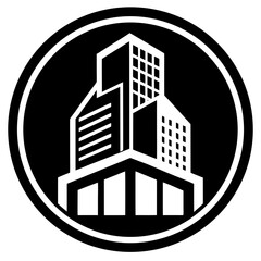 Fototapeta premium Building Mascot Logo in Circle Illustration Creative Architecture Themed Emblem Design