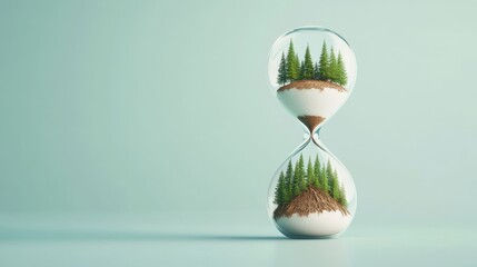 Hourglass with Forest Imagery and Deforestation Theme