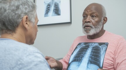 Elderly men discussing X-ray results in a consultation