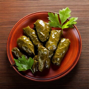 Feuilles de vignes farcies avec du riz. Dolmas sp&eacute;cialit&eacute; grecque. Generated image