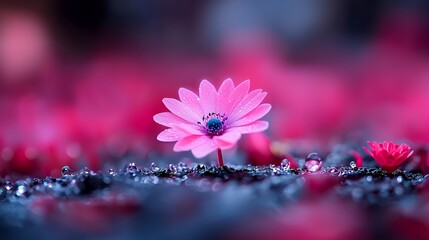 Stunning pink flower with dew drops