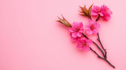 Fototapeta premium Delicate Cherry Blossoms on Soft Pink Background