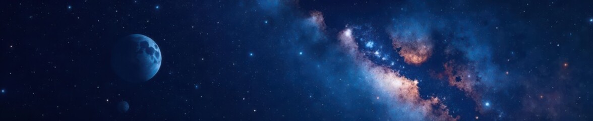 Fototapeta premium Dark starry night sky with galaxy and planets, cosmic, galaxy