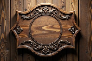 Distressed wooden rodeo emblem with intricate carvings, rodeo symbol, western theme