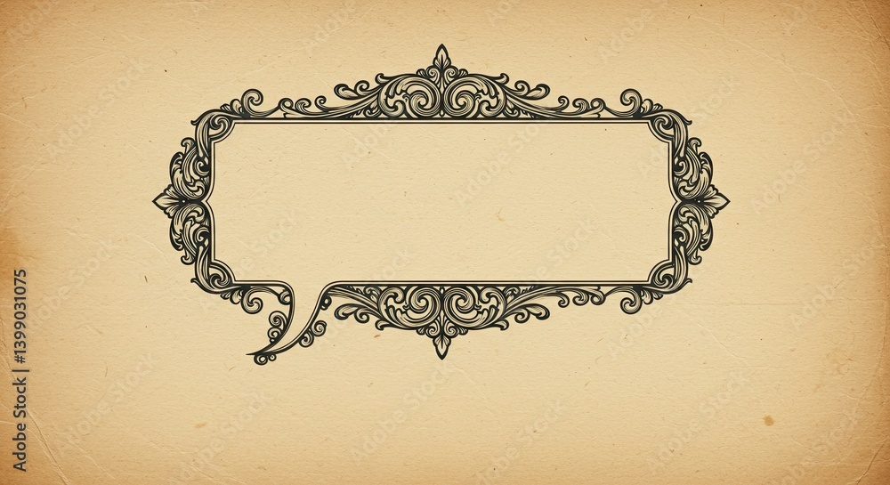 Poster ornate vintage frame on textured brown paper background with blank space for text or message