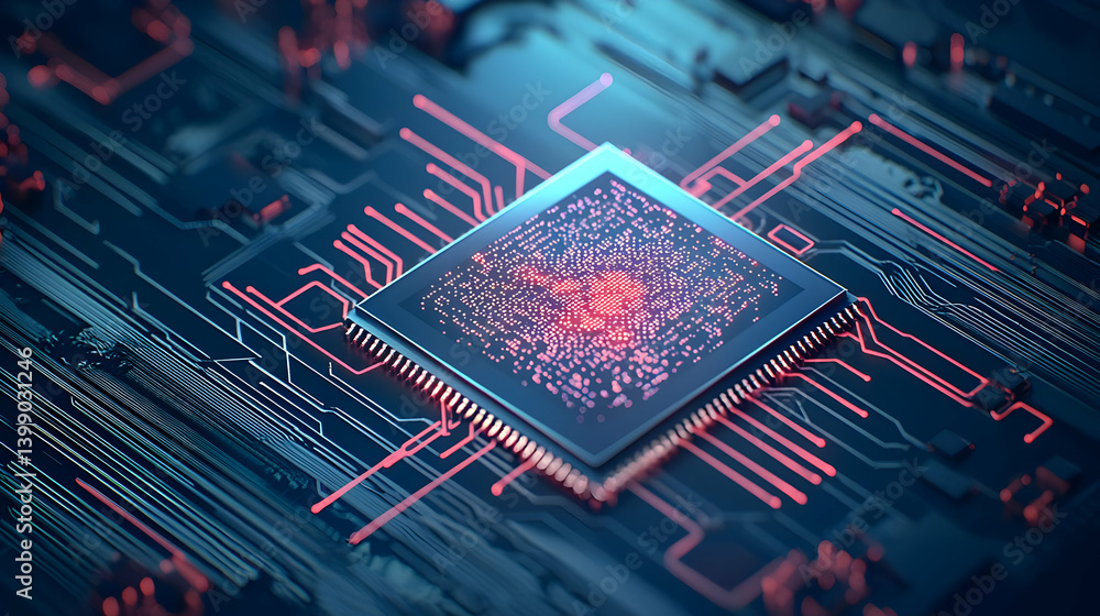 Poster complex circuit board with glowing cpu
