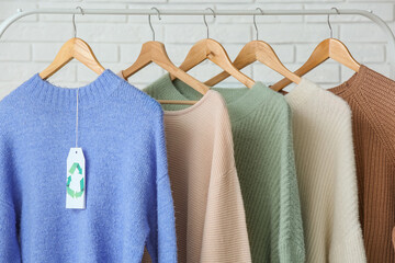 Hanger with natural clothes for recycling indoors