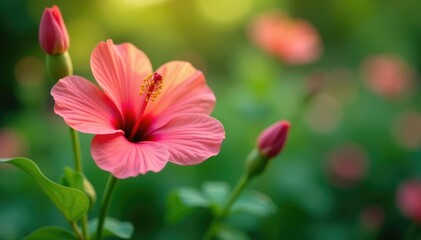 Fototapeta premium Large isolated flower with soft focus background, garden photography, foliage