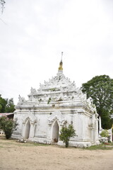 Fototapeta premium White Hsinbyume Pagoda Framed by Arch – Iconic Temple in Mingun, Myanmar