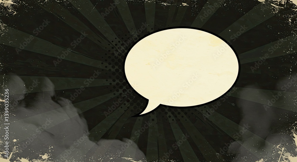 Poster retro speech bubble with radial lines on grunge textured background