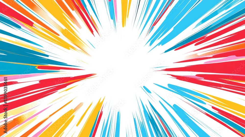 Poster set of colorful radial lines in comic style, creating a dynamic and action-packed background