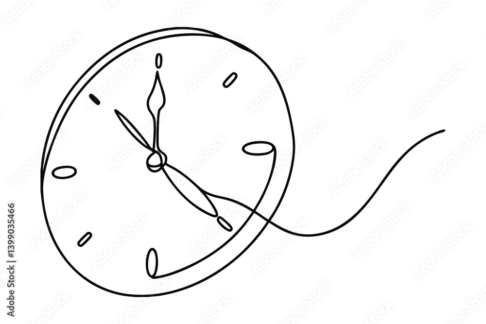 Poster continuous line drawing of a clock minimalist time concept artwork symbolizing deadline schedule and