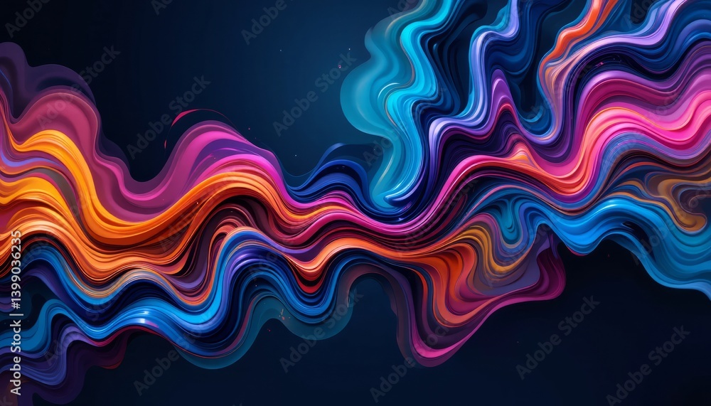 Poster abstract colorful waves dynamically on dark backgrounds