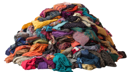 A large pile of various colorful clothing items on white background
