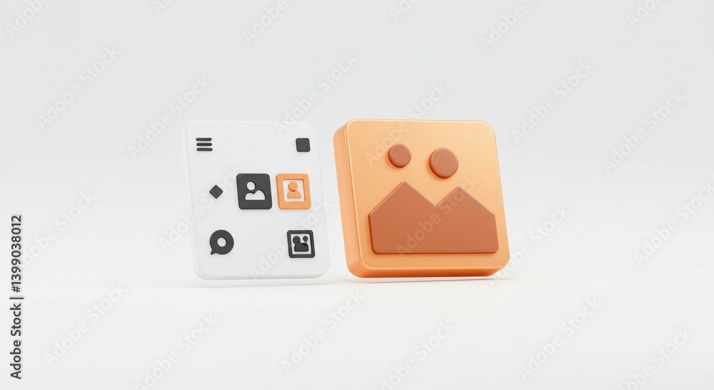 Poster iconic digital interface: two minimalist app icons stand side-by-side, evoking the digital realm wit