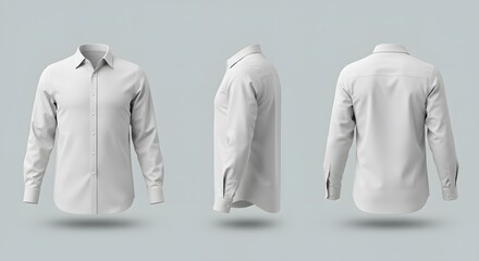 White Dress Shirt Displayed From Multiple Angles on Grey Background