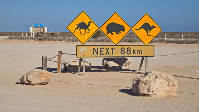 Traffic signs at Nullarbor Roadhouse, South Australia, Australia
